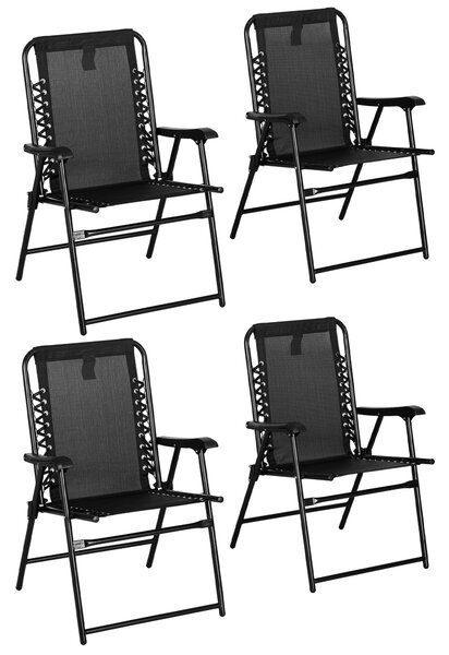 Outsunny Portable Folding Chairs Set of 4, Outdoor Patio Loungers, Steel Frame with Armrest for Camping, Pool, Beach, Deck, Lawn, Black Aosom UK