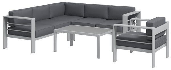 Outsunny Five-Piece Aluminium Garden Sofa Set, with Glass-Top Table - Grey Aosom UK