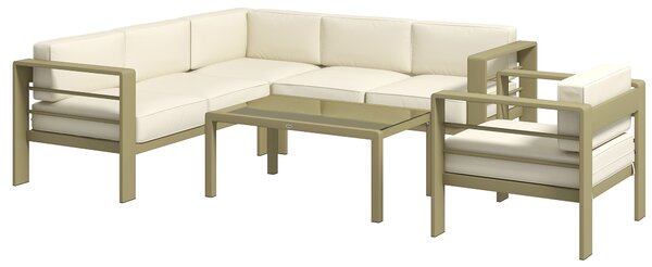 Outsunny 5-Piece Garden Sofa Set with Cushions, Aluminium Garden Furniture Sets with Glass Top Coffee Table, Patio Sectional Furniture Set, for Patio & Deck, Gold Tone