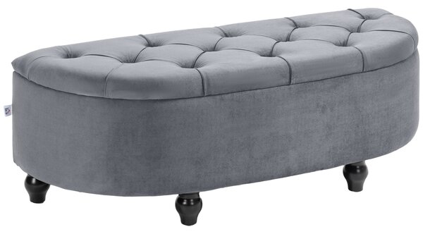 HOMCOM Semi-Circle Bed End Bench Ottoman w/ Storage Tufted Upholstered Accent Seat Footrest Stool w/ Rubberwood Legs for Bedroom & Entryway Aosom UK