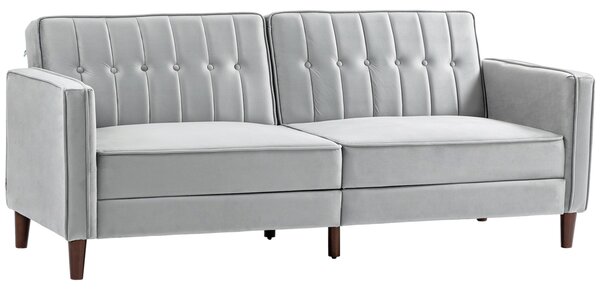 HOMCOM Modern Convertible Sofa Futon Velvet-Touch Tufted Couch Compact Loveseat with Adjustable Split Back, Light Grey Aosom UK
