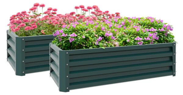 Outsunny Metal Raised Planters: Set of 2 Green Outdoor Beds for Flowers, Herbs & Vegetables