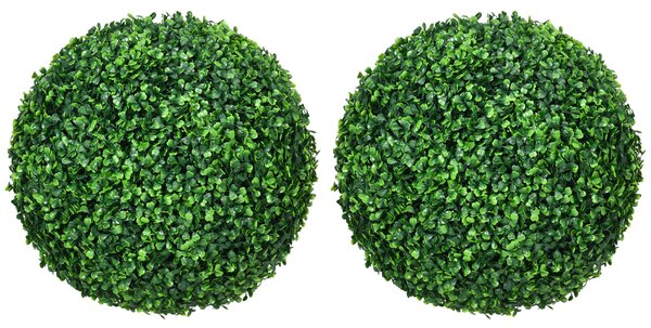 HOMCOM Set of 2 Artificial Topiary Balls, 40cm Faux Boxwood Balls, Hanging Decoration for Home, Indoor, Outdoor, Green Aosom UK