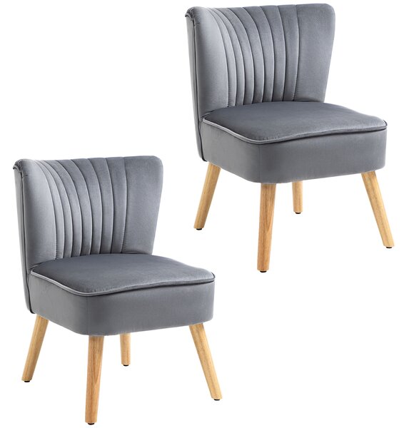 HOMCOM Velvet Armchair Duo: Tub-Style Accent Chairs with Padded Seat & Curved Back, Wooden Legs, Home Furniture, Grey