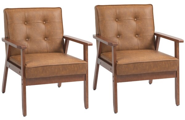 HOMCOM 2 Pack Retro-Style Accent Chair, with Faux Leather Seat - Brown