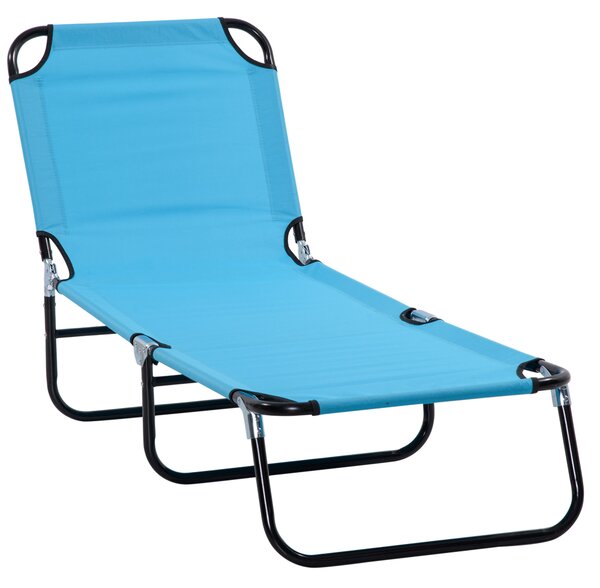 Outsunny Folding Chaise Lounge Pool Chairs, Outdoor Sun Tanning Chairs, Reclining Back, Steel Frame & Breathable Mesh, Sky Blue