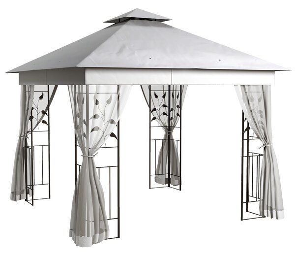 Outsunny 3(m) x 3(m) Double Roof Outdoor Garden Gazebo Canopy Shelter with Netting, Solid Steel Frame, Light Grey