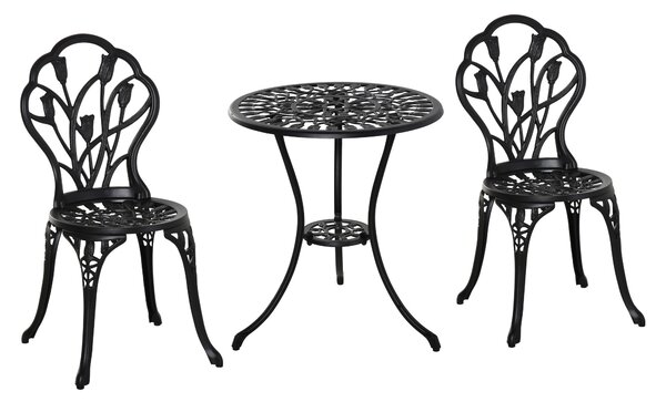 Outsunny 3 Piece Patio Bistro Set, Outdoor Aluminium Garden Table and Chairs with Umbrella Hole for Balcony, Black