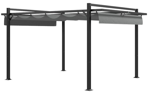 Outsunny 3 x 4m Retractable Pergola, Garden Gazebo Shelter with Aluminium Frame, for Grill, Patio, Deck, Dark Grey