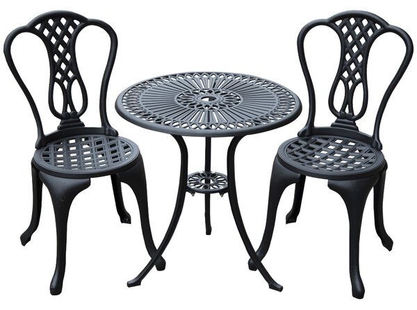 HOMCOM 3 Piece Patio Cast Aluminium Bistro Set Garden Outdoor Furniture Table and Chairs Shabby Chic Style Aosom UK