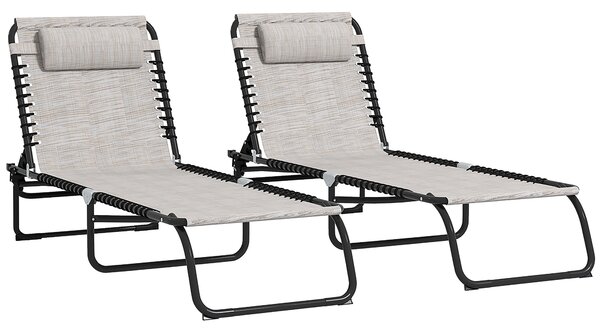 Outsunny 2 Piece Folding Sun Lounger Set, Beach Chaise Chair, 4 Position Adjustable, Garden Cot Camping Recliner, Cream White Aosom UK