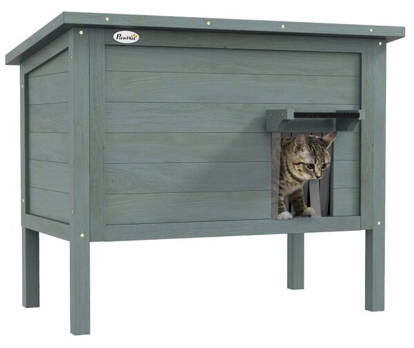 PawHut Outdoor Cat House, Wooden Insulated with Removable Floor, Waterproof & Openable Roof, Charcoal Grey Aosom UK