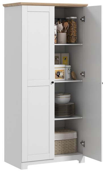 HOMCOM 172cm Wooden Storage Cabinet Cupboard With 2 Doors 4 Shelves White Pantry Closet