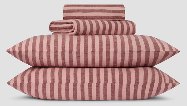 Rhubarb & Rose Pembroke Stripe Linen Blend Sheet Set | Single | Piglet in Bed