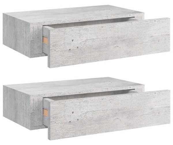 Wall Drawer Shelves 2 pcs Concrete Grey 40x23.5x10cm MDF