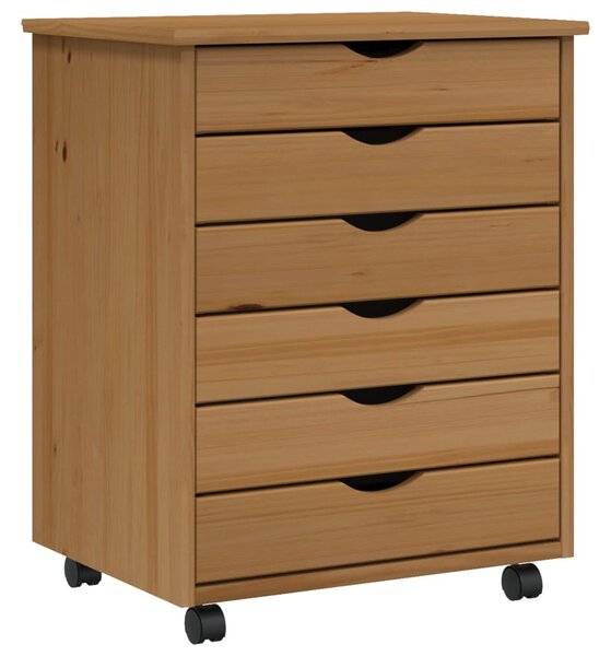 Rolling Cabinet with Drawers MOSS Honey Brown Solid Wood Pine