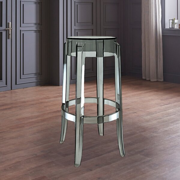 Fusion Living Ghost Style Bar Height Bar Stool Grey