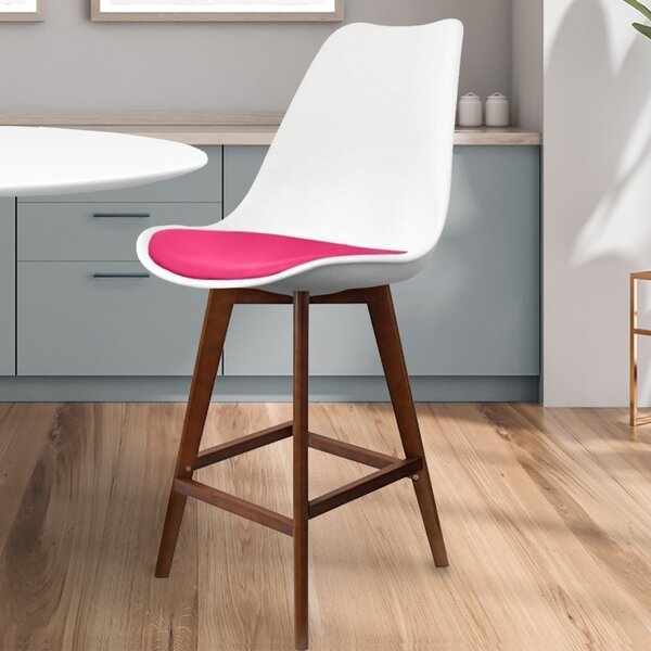 Fusion Living Soho White Plastic Bar Stool Pink