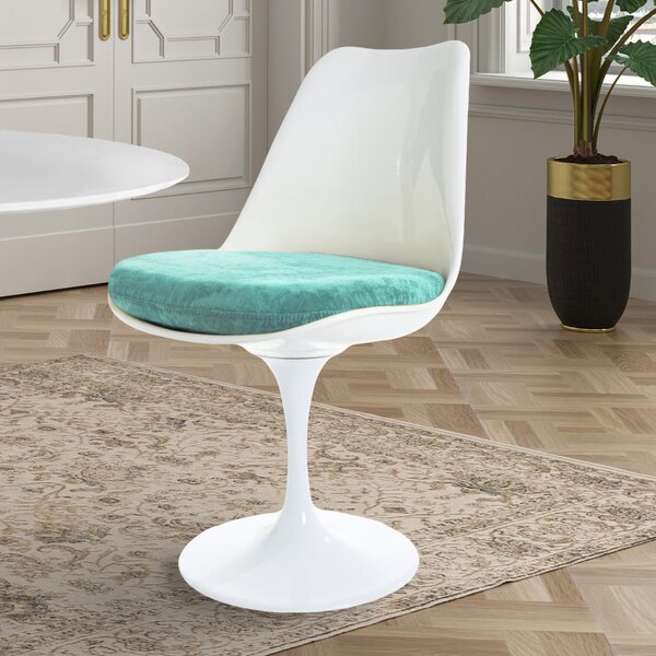 Fusion Living White Tulip Dining Chair with Luxurious Cushion Turquoise