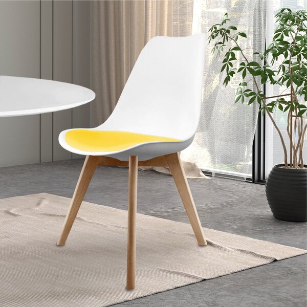 Fusion Living Soho White Plastic Dining Chair with Squared Legs Yellow