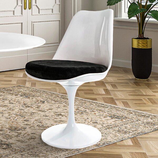 Fusion Living White Tulip Dining Chair with Luxurious Cushion Black