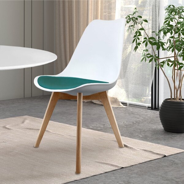 Fusion Living Soho White Plastic Dining Chair with Squared Legs Teal