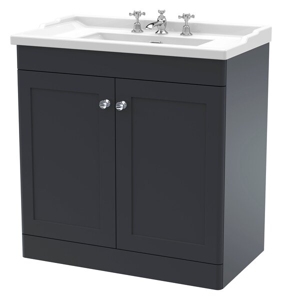 Classique Floor Standing 2 Door Vanity Unit with Ceramic Basin Soft Black