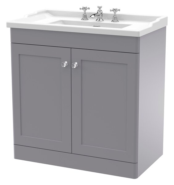 Classique Floor Standing 2 Door Vanity Unit with Ceramic Basin Satin Grey