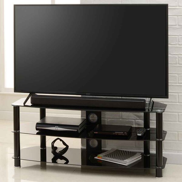 Arvada 105cm Glass Top TV Stand With 2 Shelves - Black