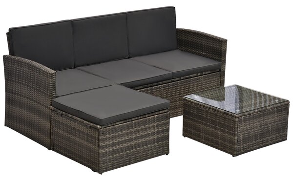 Outsunny 4-Seater Outdoor Garden Rattan Furniture Set w/ Table Grey