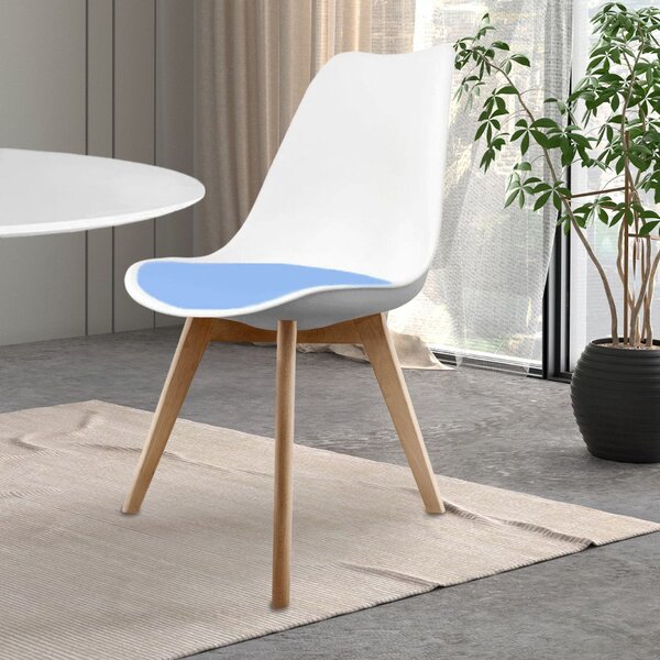 Fusion Living Soho White Plastic Dining Chair with Squared Legs Light Blue