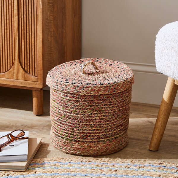 Medium Multicoloured Seagrass Basket with Lid Multicoloured