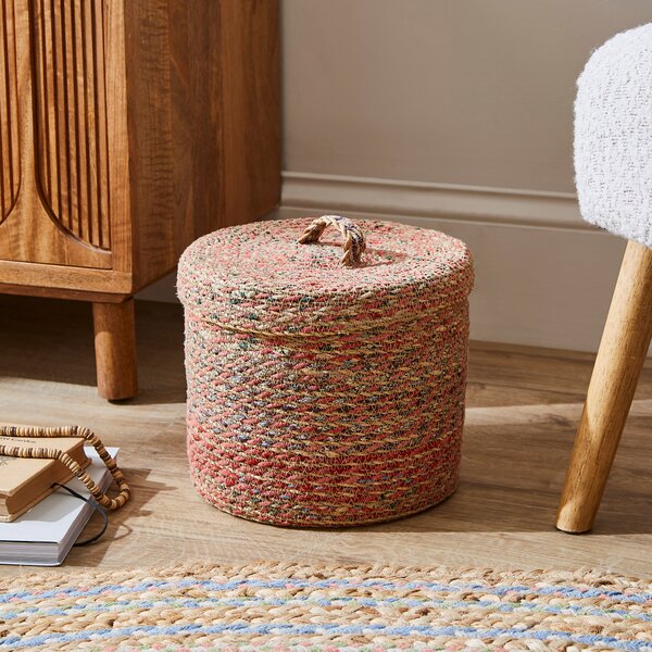 Small Multicoloured Seagrass Basket with Lid Multicoloured