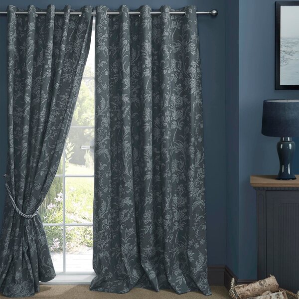 Laura Ashley Lloyd Ready Made Eyelet Curtains Midnight