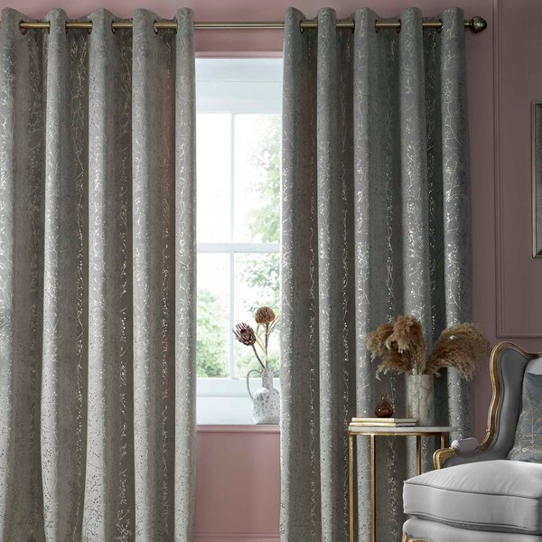 Clarissa Husle Gypsophila Ready Made Eyelet Curtains Silver