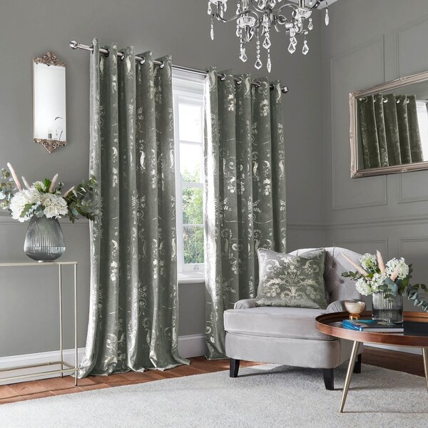 Laura Ashley Josette Metallic Ready Made Eyelet Curtains Steel