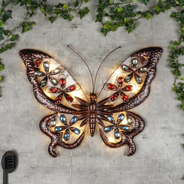 HI LED Solar Garden Wall Lamp Jewelled Butterfly
