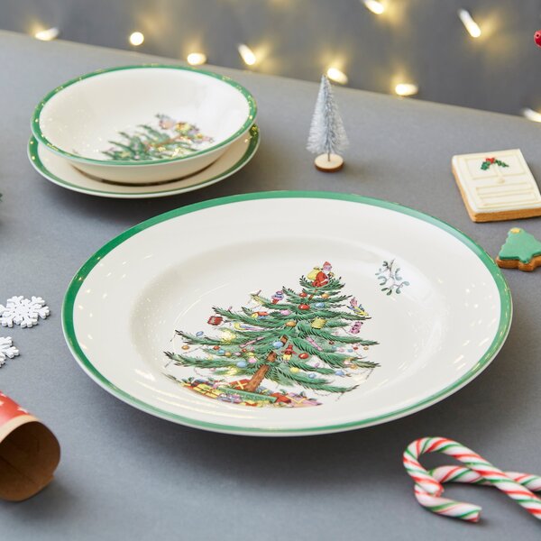 Spode Christmas Tree Set of 4 Dinner Plates White