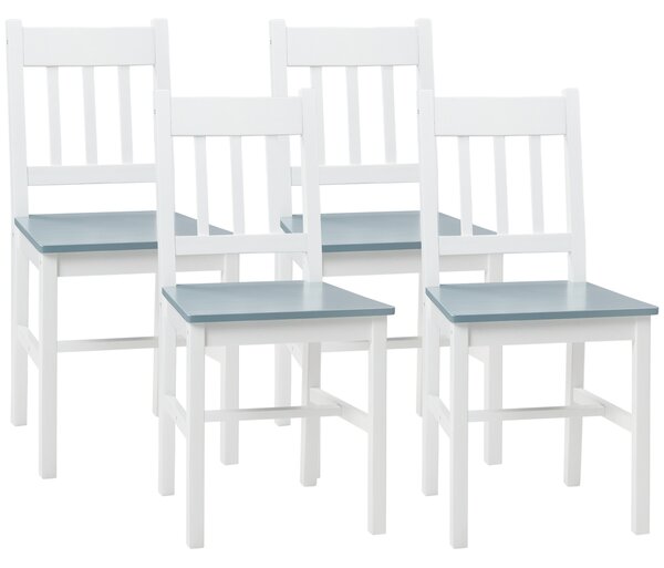 HOMCOM Dining Chairs Set of 4, Kitchen Chair with Slat Back, Pine Wood Structure for Living Room and Dining Room, White