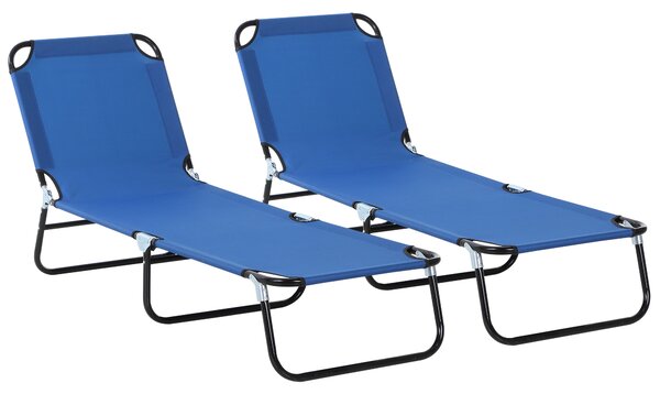 Outsunny 2-Piece Portable Sun Lounger Set, 5-Position Adjustable Backrest, Foldable & Lightweight, Blue