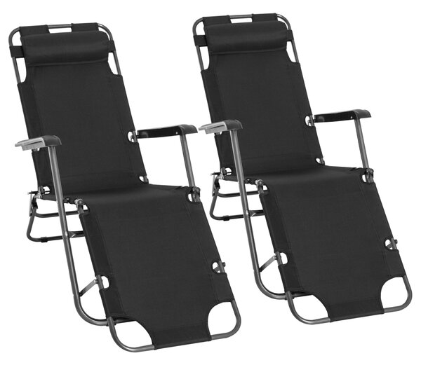 Outsunny Reclining Relaxation: Foldable Sun Loungers with Pillow, Adjustable Backrest & Armrests, Outdoor Bliss, Black