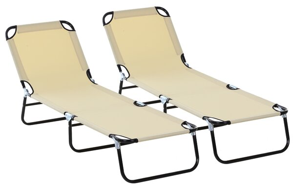 Outsunny Foldable Sun Lounger Set, 5-Position Adjustable Backrest, Portable Recliner, Lightweight, Beige
