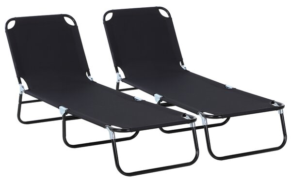 Outsunny 2 Pieces Foldable Sun Lounger Set With 5-Position Adjustable Backrest, Portable Relaxer Recliner with Lightweight Frame