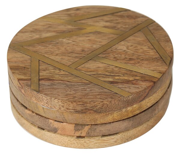Wooden Coaster with Metal Inlay - Set of 4