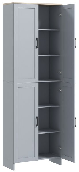HOMCOM Freestanding Kitchen Cupboard, 4-Door Storage Cabinet Organizer with Adjustable Shelves Grey Aosom UK