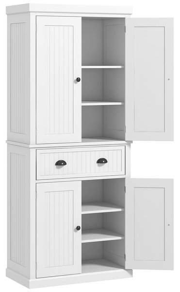 HOMCOM Traditional Kitchen Cupboard Freestanding Storage Cabinet with Drawer, Doors and Adjustable Shelves, White