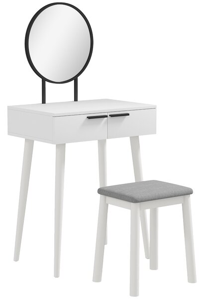 HOMCOM Dressing Table with Mirror and Stool, Vanity Makeup Desk Set with 2 Drawers, Cushioned Stool and Make-up Organiser for Bedroom and Dressing Room, 60 x 40 x 123 cm, White