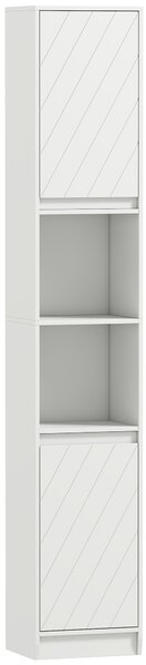 HOMCOM Narrow Bathroom Cabinet, Slim Bathroom Storage Unit with Open Compartment, Freestanding Storage Cupboard with Adjustable Shelves for Small Spaces, 30 x 24 x 170 cm, White