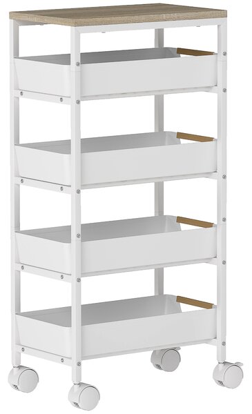 HOMCOM 5-Tier Storage Trolley on Wheels - White