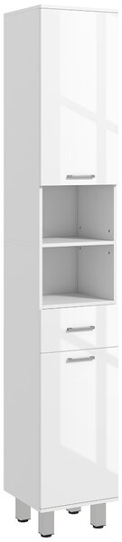 Kleankin 71" Tall Slim Bathroom Storage Cabinet, Tall Narrow Cupboard with Drawer, Open Shelves, 2 Doors Cabinets and Adjustable Shelves for Kitchen, Hallway, Living Room, High Gloss White